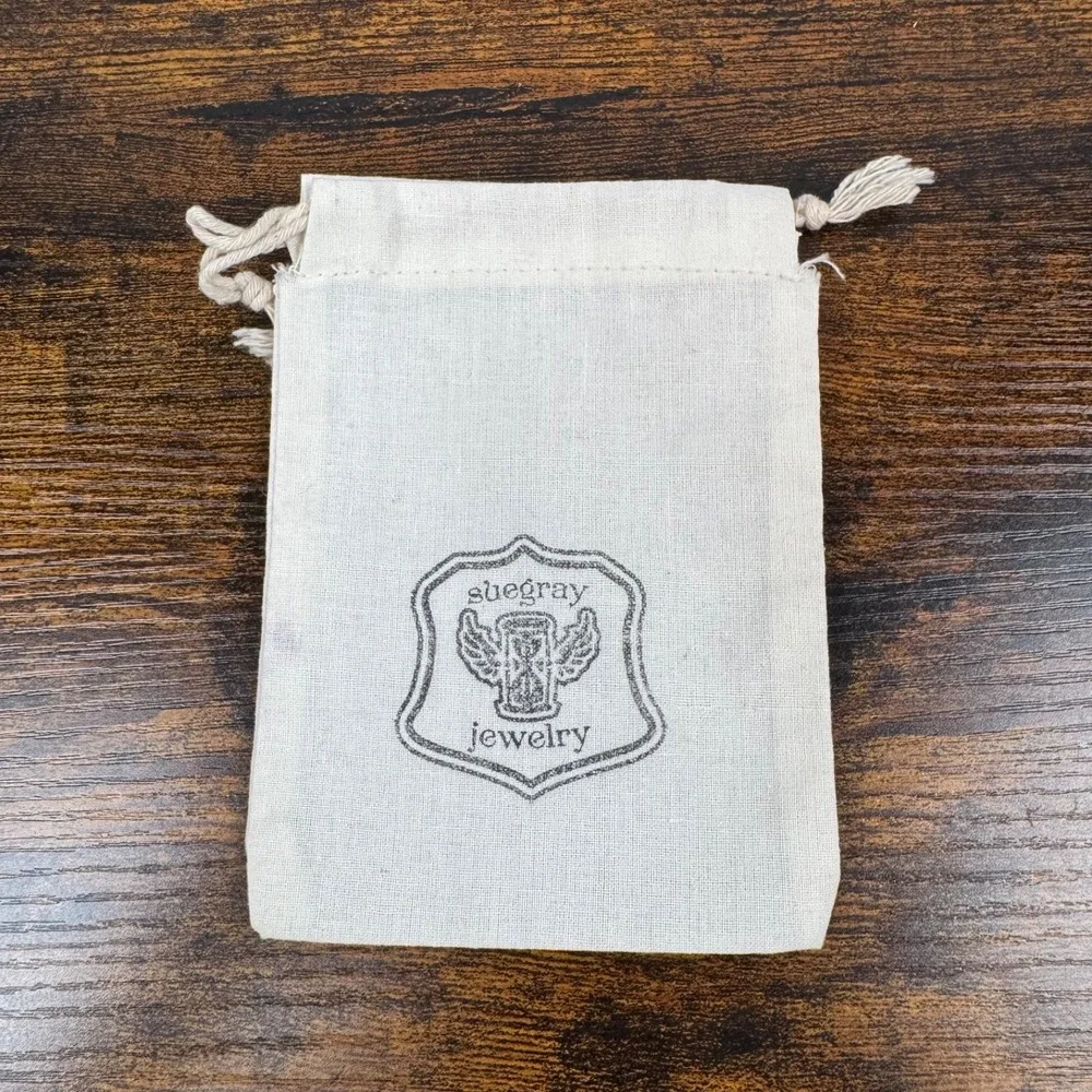 SueGray Jewelry Drawstring Pouch Off White‎ Cotton Storage Gift Bag Small
